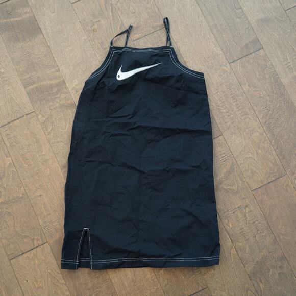 Nike Sportswear Short Cami Dress Womens Small Black Woven‎ Sporty Swoosh Logo - Picture 2 of 13